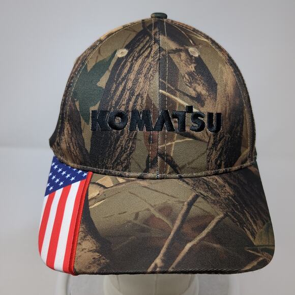 Komatsu U.S. Flag Strapback Baseball Cap Multicolor One Size Adjustable Camo - Picture 2 of 9